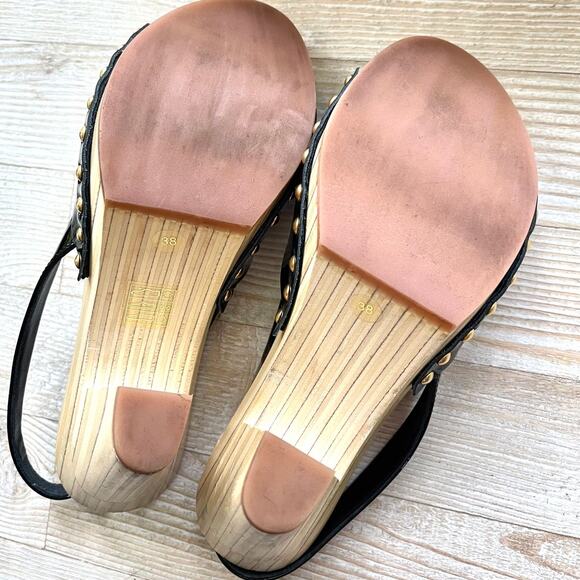 Miu‎ Miu Patent Leather Slingback Wood Platform Heel Sandals | Black 38 - Picture 8 of 13